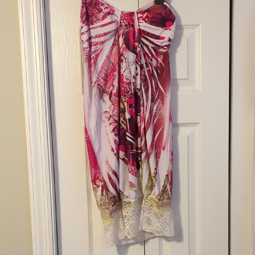 Chesley Strapless Dress - Pink and White